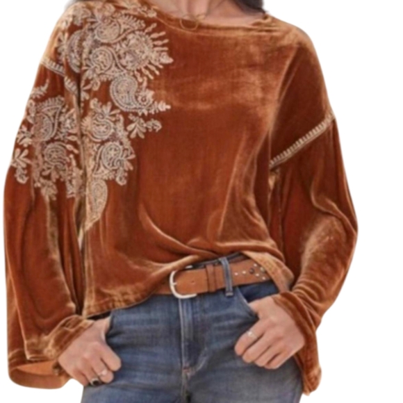 Sundance Dreams Harvest Caramel Orange Embroidered Velvet Tunic Whimsigoth XS - Picture 10 of 16